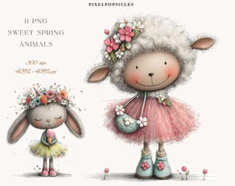 Spring Animals Clipart – Whimsical Woodland PNG (Digital Download)