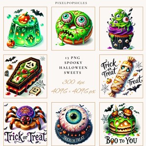 水彩画風ハロウィンスイーツクリップアート：不気味なドーナツ（PNG）1# 画像 2
