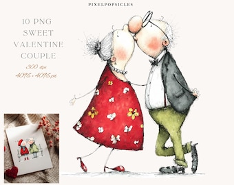 Sweet Couple Cartoon PNG Clipart Bundle: Wedding Valentine's Day Illustrations Digital Download