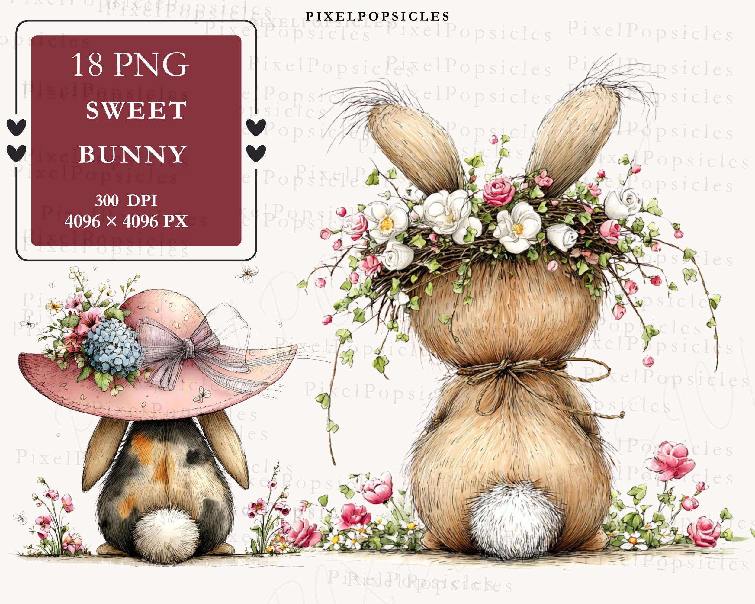 Sweet Bunny Clipart: Whimsical Rabbit PNG Bundle (digital Download) 1 ...