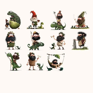 Imágenes prediseñadas divertidas de neandertales: ilustraciones de cavernícolas peculiares (descarga digital) 1# imagen 4