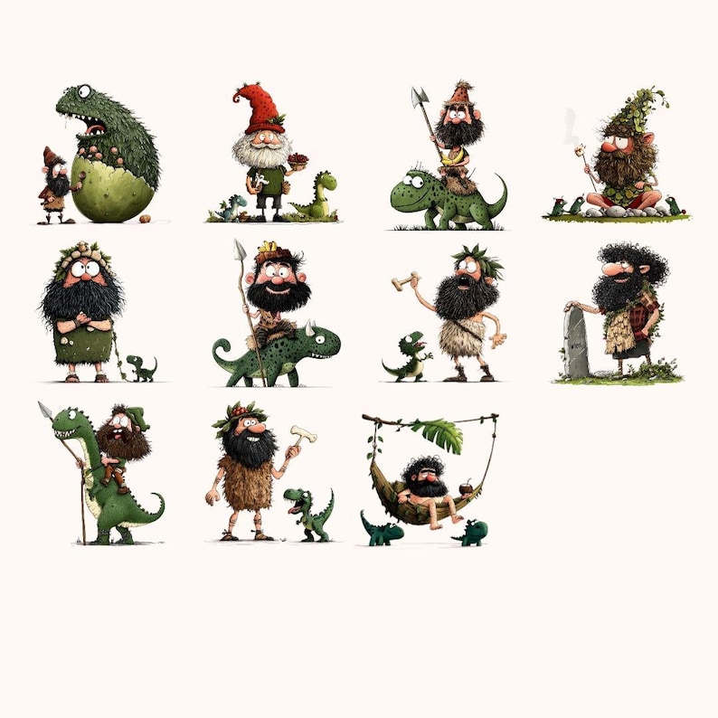 Imágenes prediseñadas divertidas de neandertales: ilustraciones de cavernícolas peculiares (descarga digital) 1# imagen 4