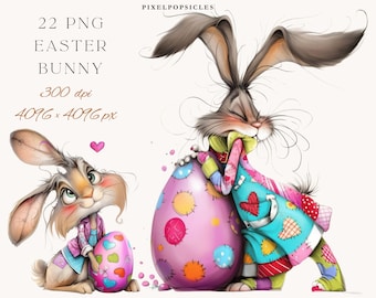 Quirky Easter Bunny Clipart: Whimsical Rabbit PNG Bundle (Digital Download)