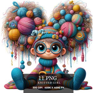 Knitting Girl Png Clipart - 11 Watercolor Illustration of Girl - Cute Girl - Cute Digital Art for DIY Projects,Craft Lover's Art Print
