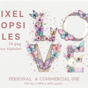 Watercolor Fairy Alphabet Clipart: Flower Letters, Nursery Decor (Digital Download)