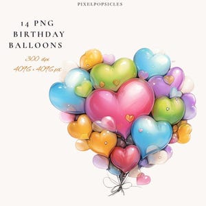 Birthday Balloons Clipart  Festive Digital Illustrations for Greeting Cards, Party Invitations, Decorations, Scrapbooking  Creative Projects