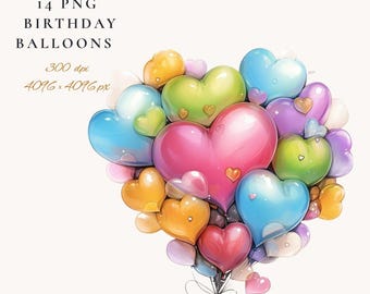 Birthday Balloons Clipart  Festive Digital Illustrations for Greeting Cards, Party Invitations, Decorations, Scrapbooking  Creative Projects
