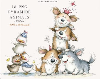 16 PNG Sweet Piramid Clipart Set | Animal Friends Illustration Bundle | High-Resolution Digital Download