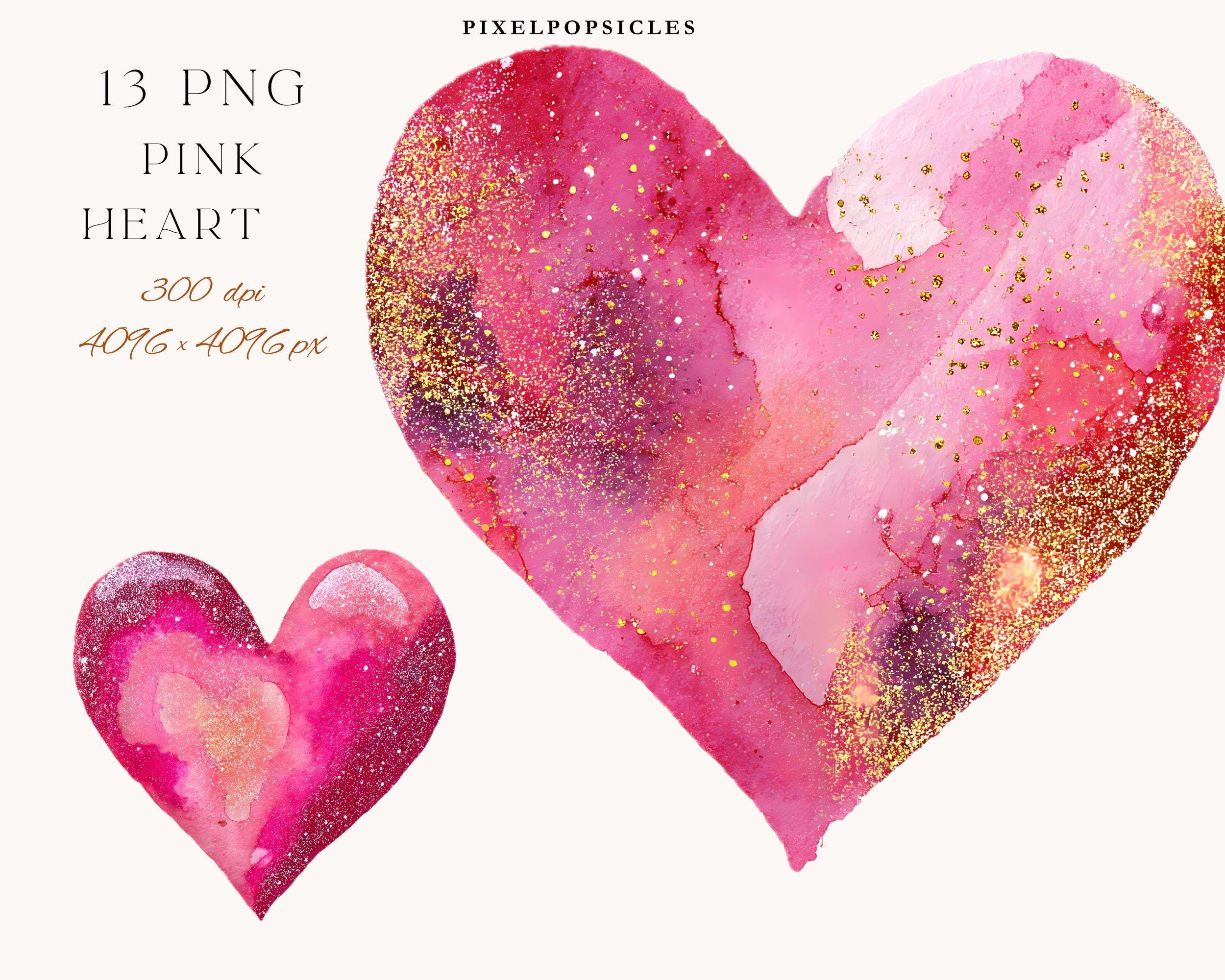 Pink Watercolor Heart Clipart: 4096x4096 PNG & JPG (Digital Download ...