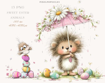 Easter Clipart: Watercolor Spring animals Illustrations (Digital Download)#