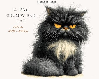 Grumpy Cat Clipart: Watercolor Kitten Graphics (Digital Download)