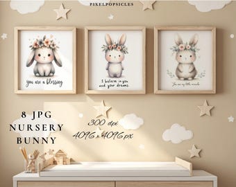 Watercolor Bunny Clipart, Nursery Decor, Baby Shower Art (Digital Download)