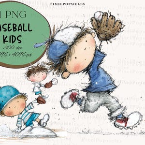 Aquarell Baseball Kinder Clipart PNG | Transparenter Hintergrund | Digitaler Download