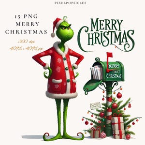 15 Buon Natale Grinch Png, Grinch Clipart, Clipart di Natale, Download digitale, Planer digitale, Stampe digitali, Album di ritagli, Sublimazione