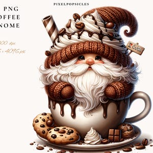 Watercolor Coffee Gnome Clipart: 17 PNG Funny Spring Gnomes (Digital Download)