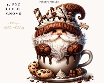 Clipart de gnomos de café en acuarela: 17 divertidos gnomos de primavera PNG (descarga digital) #