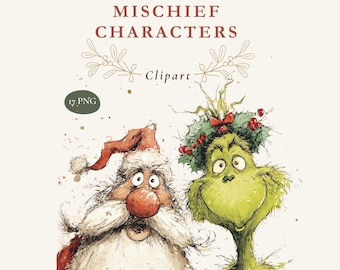 Holiday Mischief Characters Clipart, 17 Watercolor Christmas PNGs