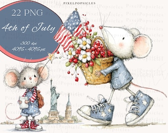 4th of July Mouse Illustration, Patriotic Animal Clipart PNG for Independence Day Decor