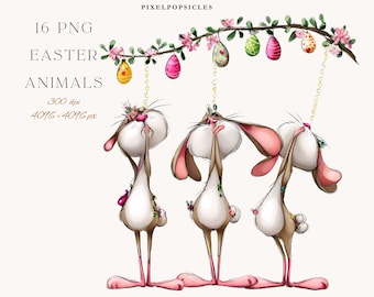 Watercolor Easter Animals Clipart: PNG Digital Downloads#