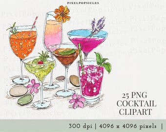 Watercolor Cocktail Clipart: Martini Glass PNG, Bachelorette Party Art (Digital Download