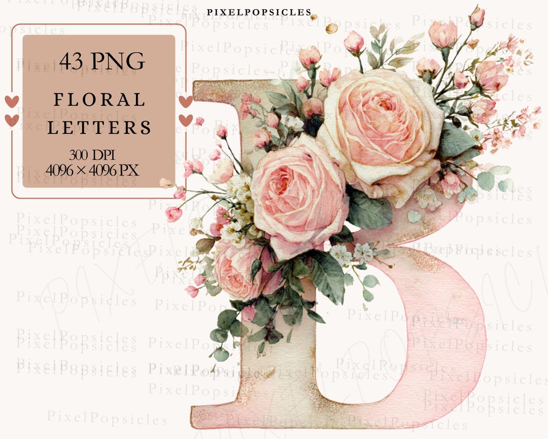 Floral Alphabet Clipart Bundle Watercolor Flowers PNG Downloadable - Etsy