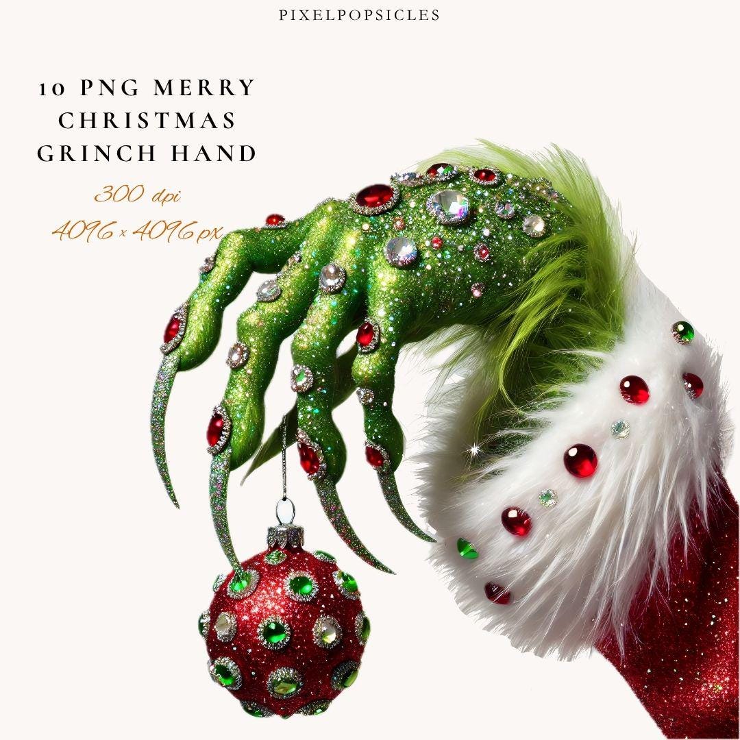 Merry Christmas Grinch Hand PNG | Christmas Clipart Digital Download for Scrapbooking & Craft Projects
