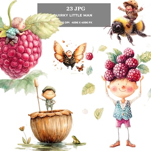 Schrullige kleiner Mann Clipart - Lustiger, wunderlicher Charakter JPG, niedliche digitale Kunst für Karten, Aufkleber, T-Shirts, Sublimation & Print on Demand