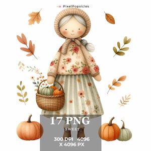 Watercolor Fall Clipart Bundle: Sweet Autumn Characters (Digital Download)