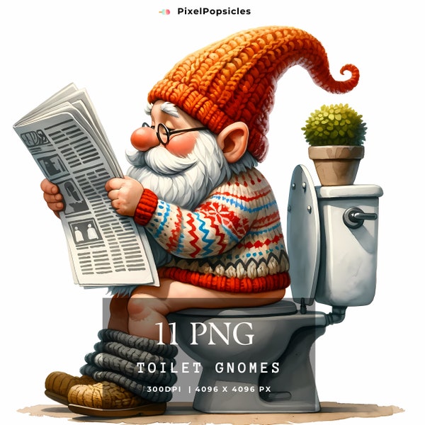 11 Toilet Gnome | Gnomes, Watercolor Clipart, Gnome toilet Clipart PNG, Fantasy Clipart, Funny graphics, Paper craft