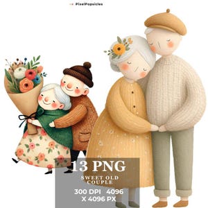 13 Sweet old Couple Clipart Illustration Watercolor Valentine PNG Anniversary couple Commercial Use  Paper Crafts Digital Instant Download