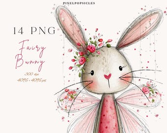 Sweet Bunny Clipart: Whimsical Rabbit PNG Bundle Digital Download 14 Cute Easter Graphics