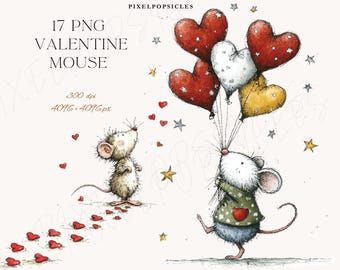 17 png Valentine Animals dandelion Watercolor Clipart Bundle (Digital Download) 1#