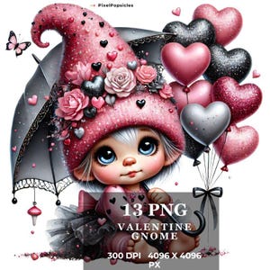 Pacote com 13 cliparts de gnomos para o Dia dos Namorados, clipart de Dia dos Namorados, gráficos png de Dia dos Namorados, sublimação de gnomos, fundo transparente, uso comercial