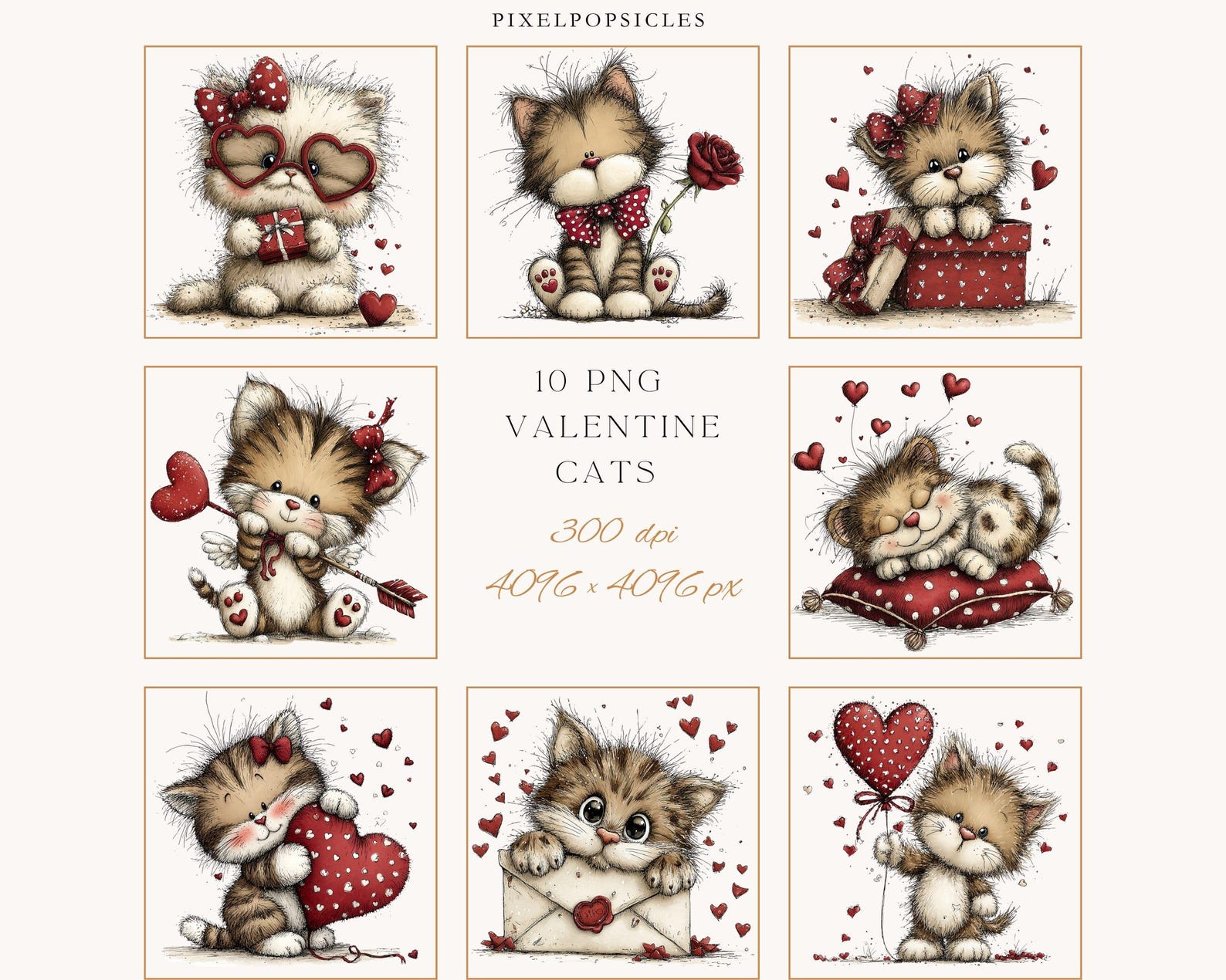 10 Png Valentine Cats Watercolor Clipart Bundle (digital Download) 1 ...