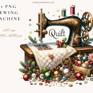 Watercolor Sewing Machine Clipart | Vintage PNG (Digital Download)