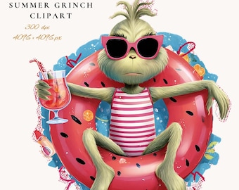 Summer Funny Grouch Clipart: Green Character PNG Download 1#