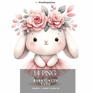 Bunny with Tutu PNG Clipart: Floral Easter Spring (Digital Download)