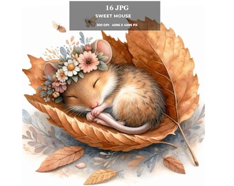 Watercolor Mouse Clipart: Sweet Floral Mouse, Nursery Art