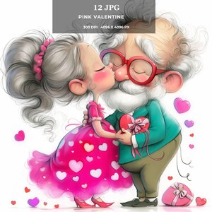 Couple rose original Saint-Valentin JPG – Illustration romantique drôle, art numérique amour fantaisiste pour cartes, cadeaux, impressions et décoration murale
