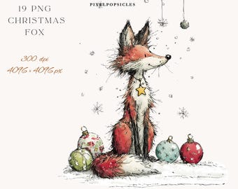 Collection PNG de renards de Noël : 19 images festives de 4096 x 4096 px