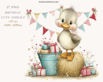 Whimsical Party Animals Clipart: Birthday PNG Bundle