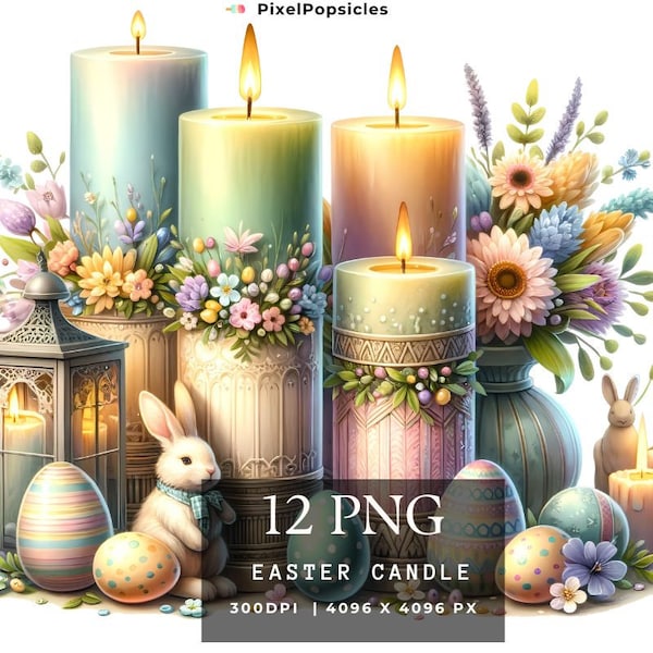 Easter Candle Clipart - 12 High Quality PNGs, Memory Book, Junk Journals, Scrapbooks, Digital Planners, Commercial Use, Digital Download