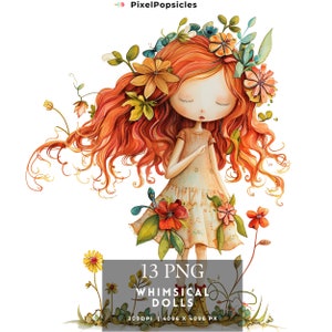 Whimsical Dolls Clipart: Mixed Media PNG Graphics (Digital Download)