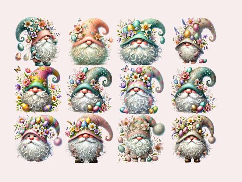 Easter Gnomes Watercolor Clipart: Spring Flowers & Eggs (PNG Digital ...