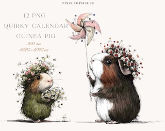 Watercolor Floral Guinea Pig Clipart PNG – Whimsical Animal Illustration