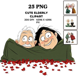 Cute Elderly Clipart – Whimsical Grandparents Illustrations for Cards, Invitations, Retirement, Scrapbooking, Crafts & Digital Projects