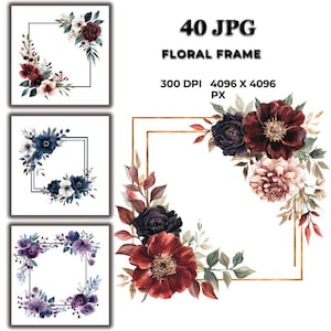 Watercolor Floral Frame Clipart: Elegant Flower Borders (Digital Download)