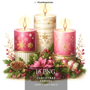 Christmas Candle Clipart - 16 High Quality PNGs, Memory Book, Junk Journals, Scrapbooks, Digital Planners, Commercial Use, Digital Download