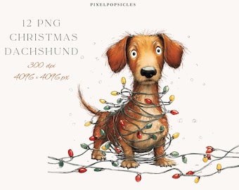 Watercolor Christmas Dachshund Clipart (Digital Download) – Festive Dog Art PNG