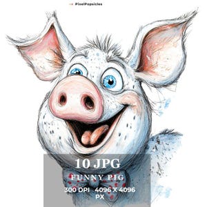 10 Funny Pig PNG Clipart, Transparent Background, Playful Farm Animal Illustration, Whimsical Pink Pig Art Design
